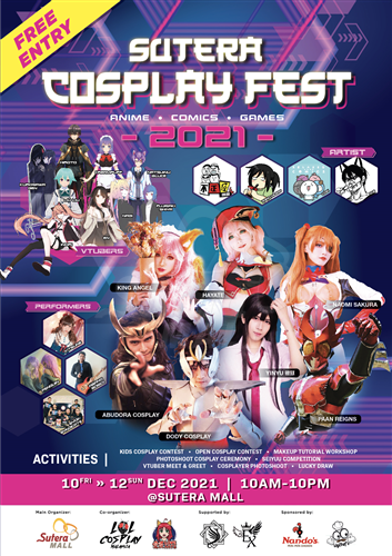 <div class='event-date'>10 Dec 2021 to 12 Dec 2021</div><div class='event-title'><h4>Sutera Cosplay Fest 2021</h4></div>