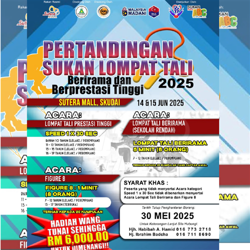 <div class='event-date'>14 Jun 2025 to 15 Jun 2025</div><div class='event-title'><h4>Pertandingan Sukan Lompat Tali Berirama dan Berprestasi Tinggi 2025</h4></div>